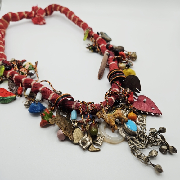 VINTAGE Handcrafted Chachkas Milagros Charm Over the Top Statement Necklace - Picture 3 of 14